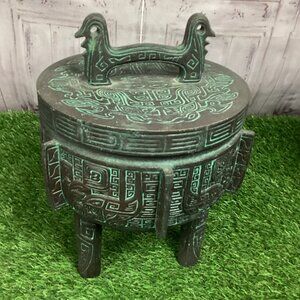 Vintage JAMES MONT Style Verdigris Mid-Century Asian Ice Bucket